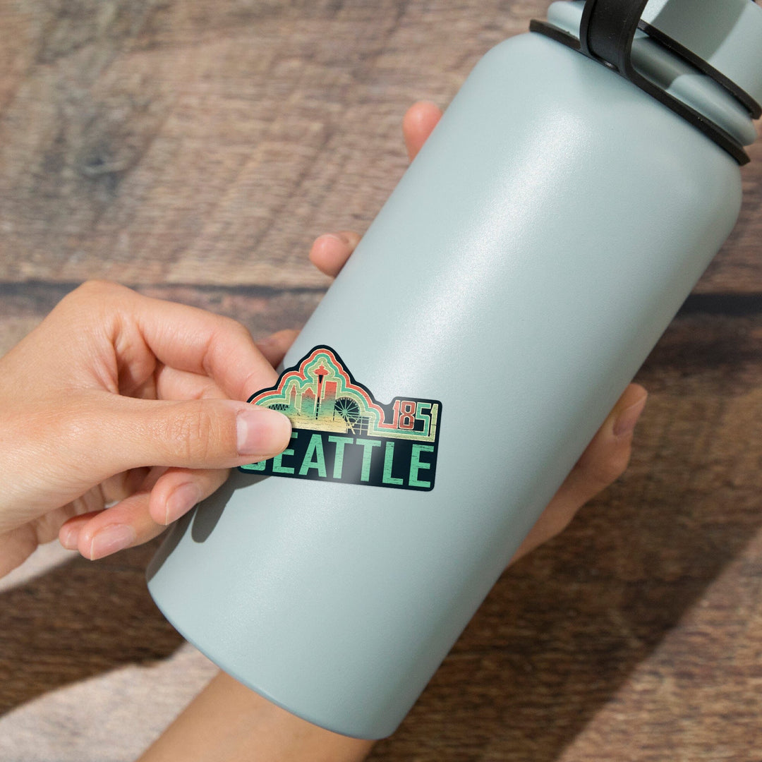 Seattle, Washington, Skyline, Retro, Contour, Lantern Press Artwork, Vinyl Sticker Sticker Lantern Press 