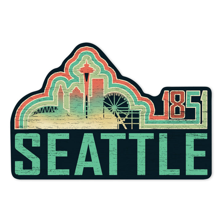 Seattle, Washington, Skyline, Retro, Contour, Lantern Press Artwork, Vinyl Sticker Sticker Lantern Press 