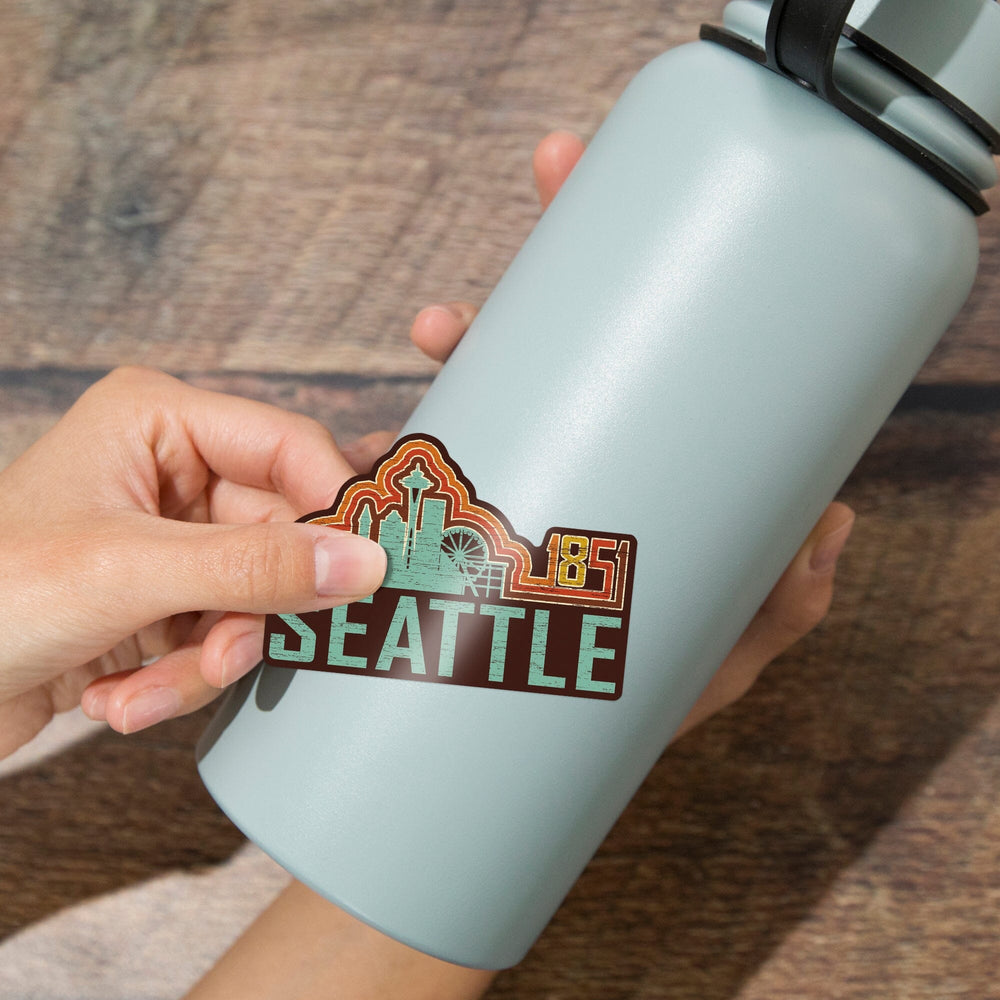 Seattle, Washington, Skyline, Retro, Contour, Lantern Press Artwork, Vinyl Sticker Sticker Lantern Press 