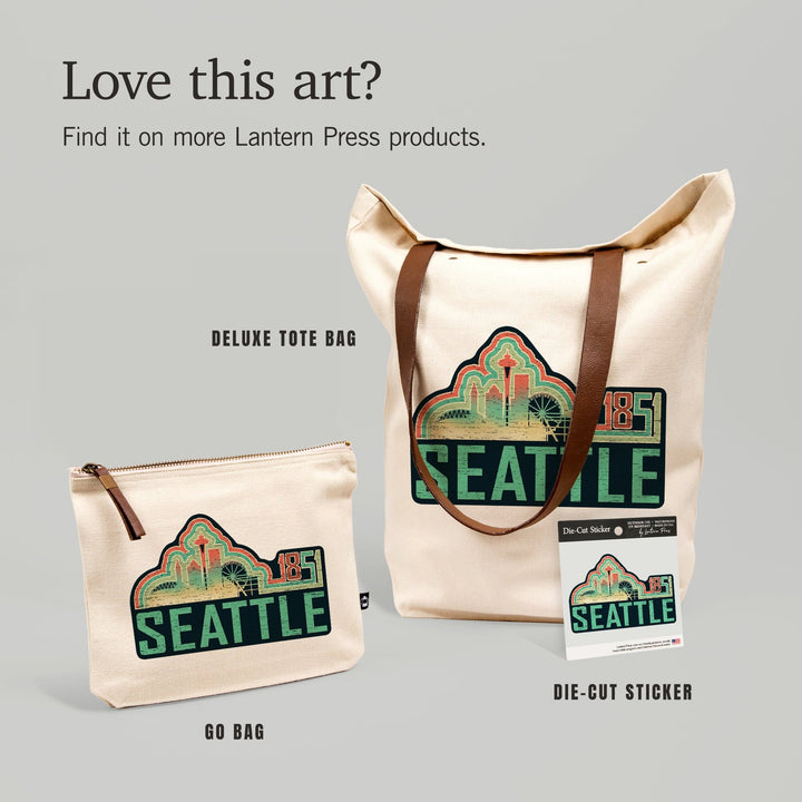 Seattle, Washington, Skyline, Retro,, Organic Cotton Zipper Pouch, Go Bag Go Bag Lantern Press 