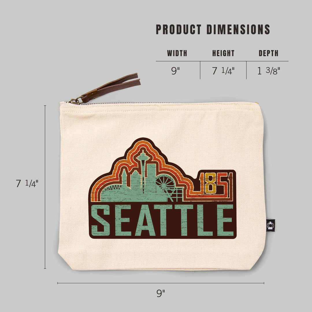 Seattle, Washington, Skyline, Retro,, Organic Cotton Zipper Pouch, Go Bag Go Bag Lantern Press 