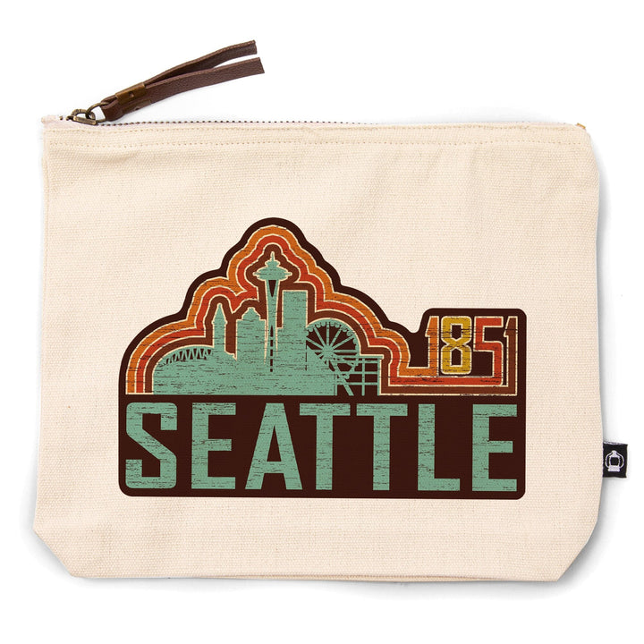 Seattle, Washington, Skyline, Retro,, Organic Cotton Zipper Pouch, Go Bag Go Bag Lantern Press 