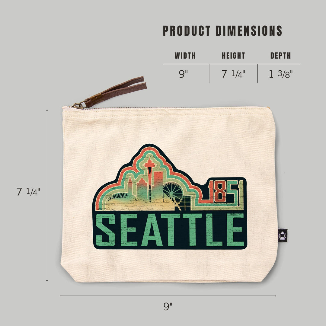 Seattle, Washington, Skyline, Retro,, Organic Cotton Zipper Pouch, Go Bag Go Bag Lantern Press 