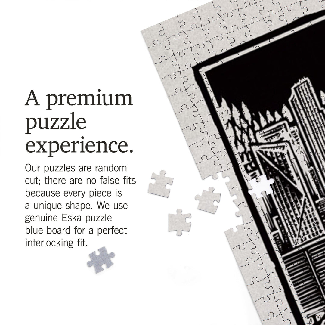 Seattle, Washington, Skyline, Scratchboard, Black and White, Jigsaw Puzzle Puzzle Lantern Press 