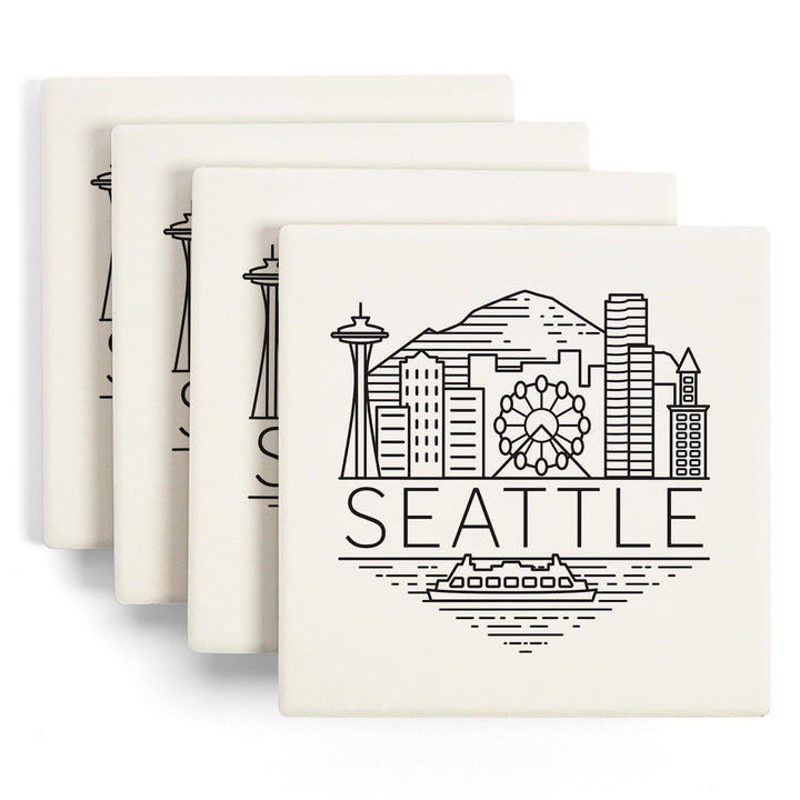 Seattle, Washington, Skyline, Simple Lines,, Coasters Coasters Lantern Press 