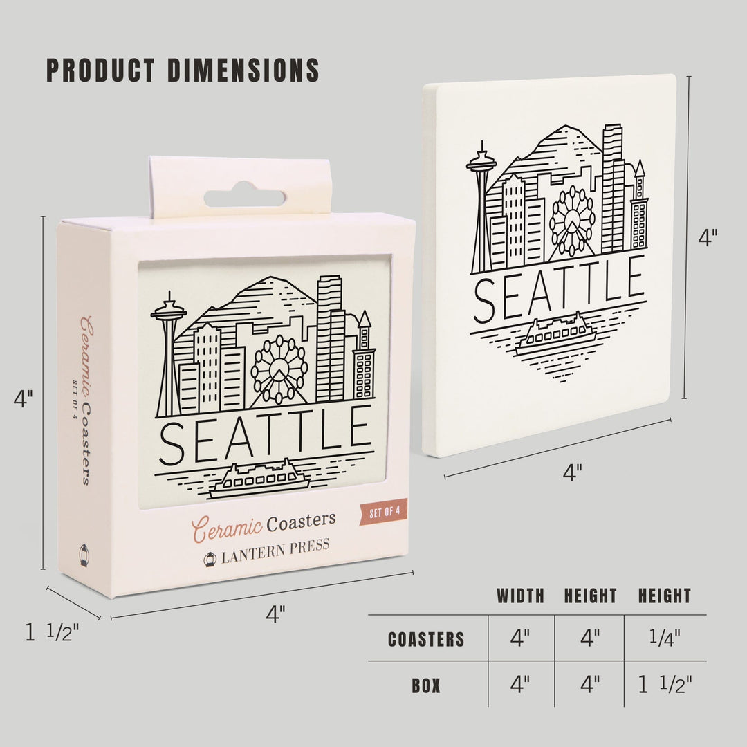 Seattle, Washington, Skyline, Simple Lines,, Coasters Coasters Lantern Press 