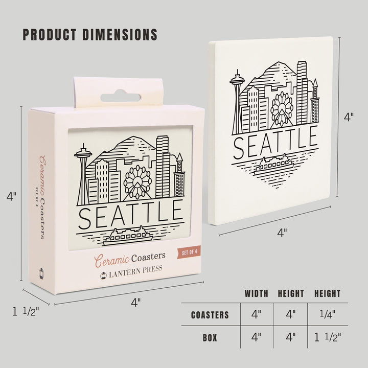 Seattle, Washington, Skyline, Simple Lines,, Coasters Coasters Lantern Press 