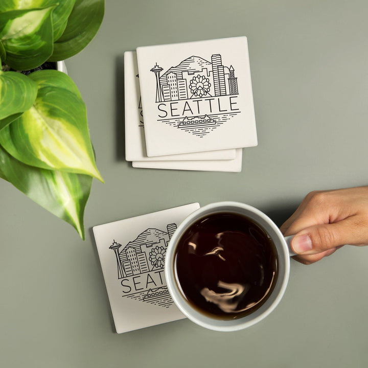 Seattle, Washington, Skyline, Simple Lines,, Coasters Coasters Lantern Press 