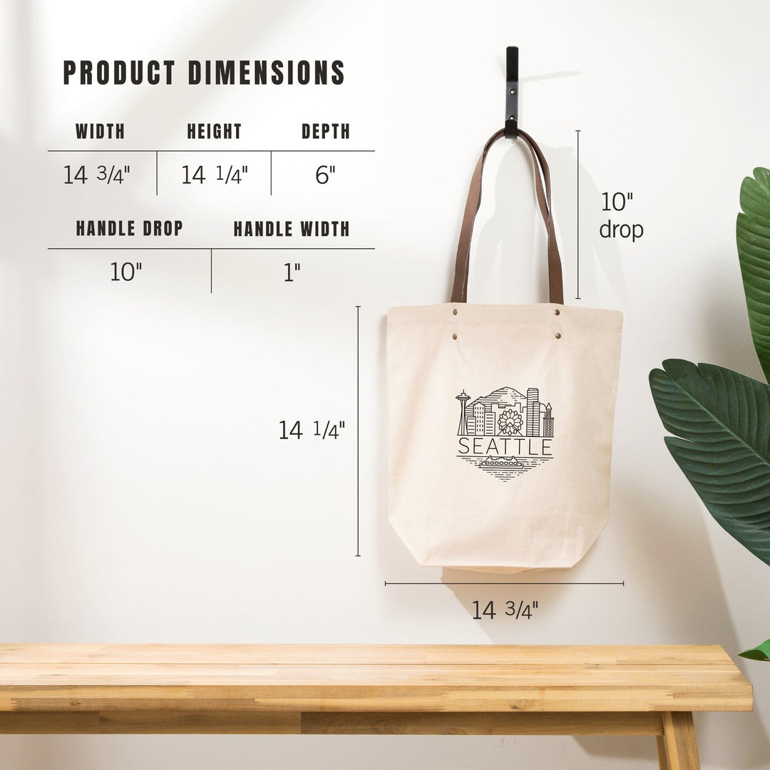 Seattle, Washington, Skyline, Simple Lines, Contour, Deluxe Tote Totes Lantern Press 