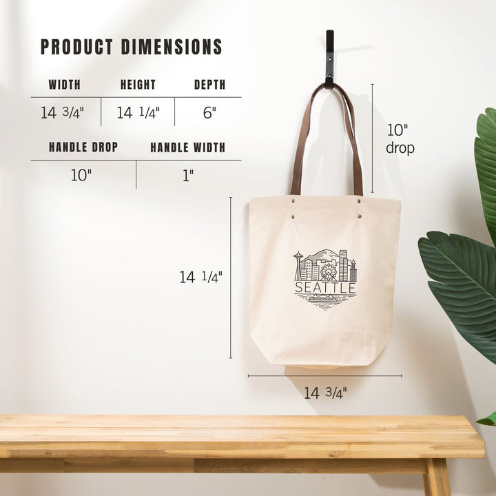 Seattle, Washington, Skyline, Simple Lines, Contour, Deluxe Tote Totes Lantern Press 