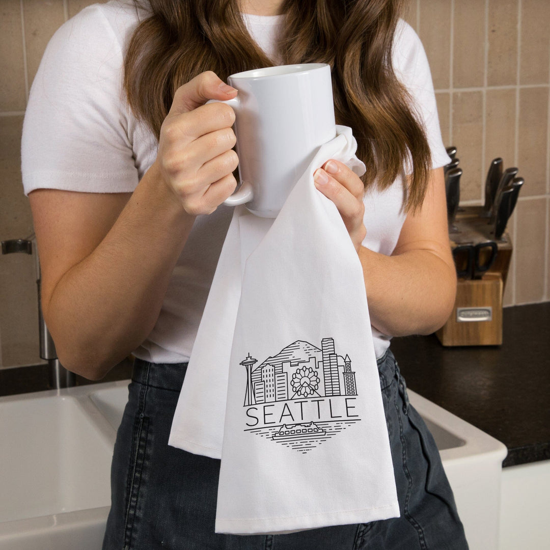 Seattle, Washington, Skyline, Simple Lines, Contour, Organic Cotton Kitchen Tea Towels Kitchen Lantern Press 