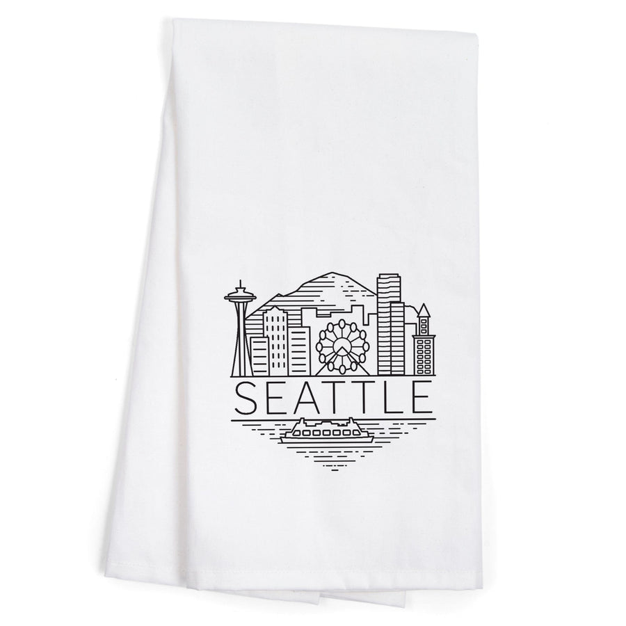 Seattle, Washington, Skyline, Simple Lines, Contour, Organic Cotton Kitchen Tea Towels Kitchen Lantern Press 