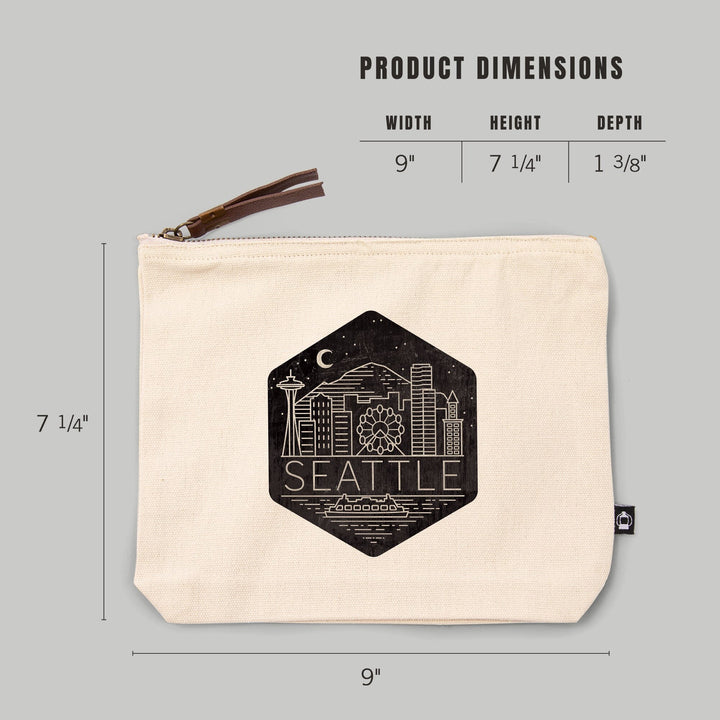 Seattle, Washington, Skyline, Simple Lines, , Night Sky, Organic Cotton Zipper Pouch, Go Bag Go Bag Lantern Press 