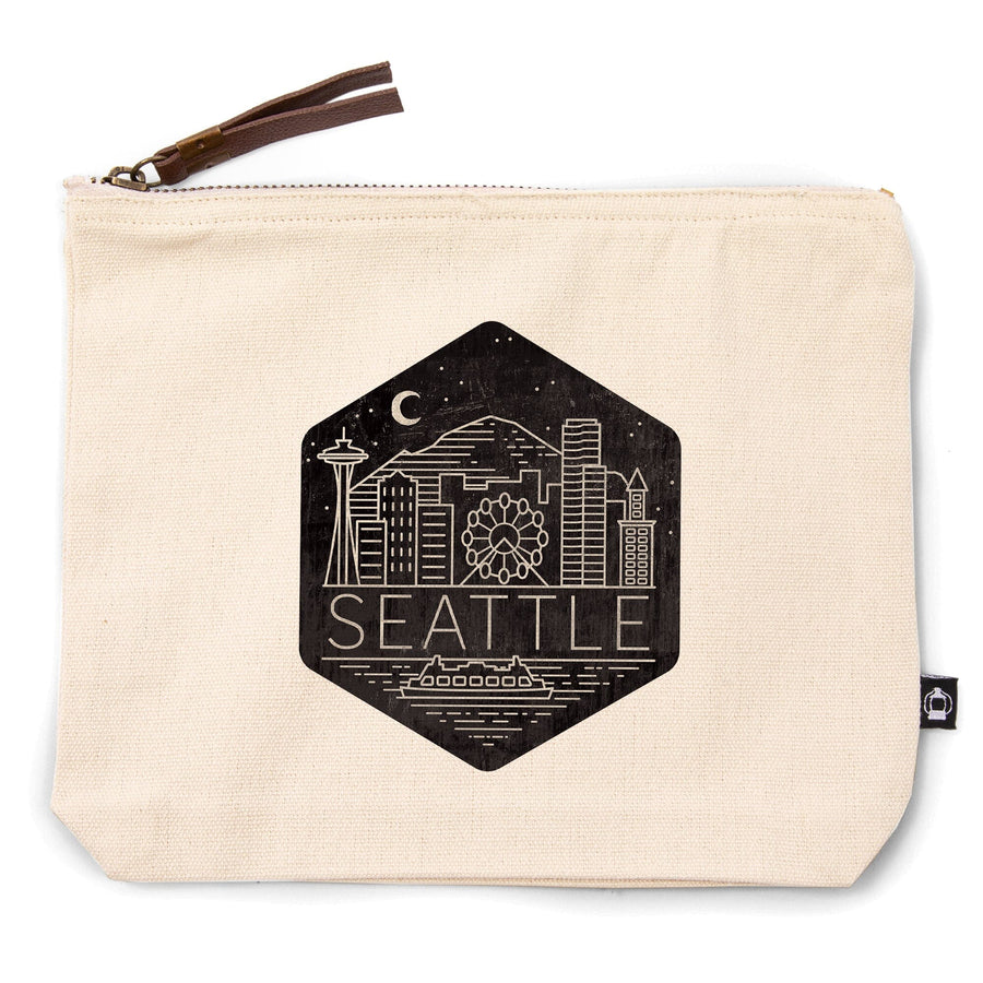 Seattle, Washington, Skyline, Simple Lines, , Night Sky, Organic Cotton Zipper Pouch, Go Bag Go Bag Lantern Press 