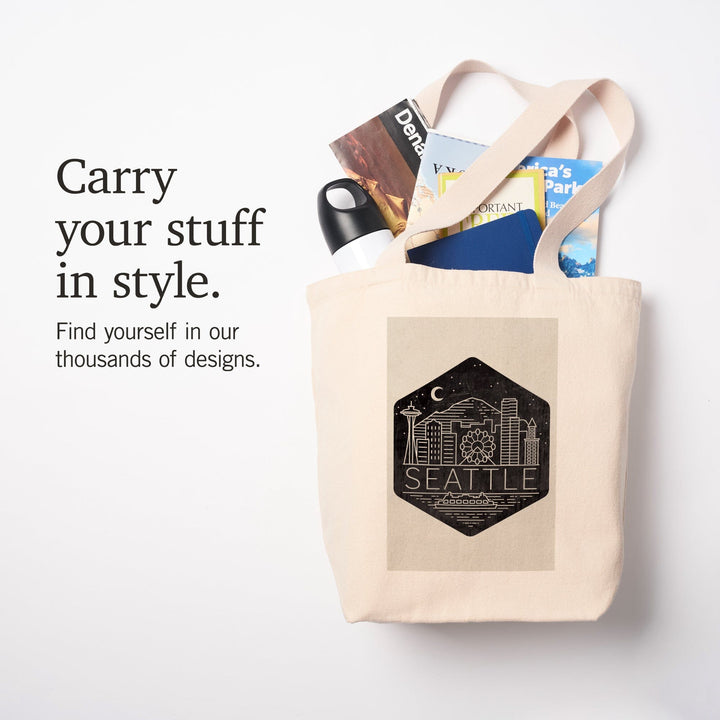 Seattle, Washington, Skyline, Simple Lines, , Night Sky, Tote Bag Totes Lantern Press 