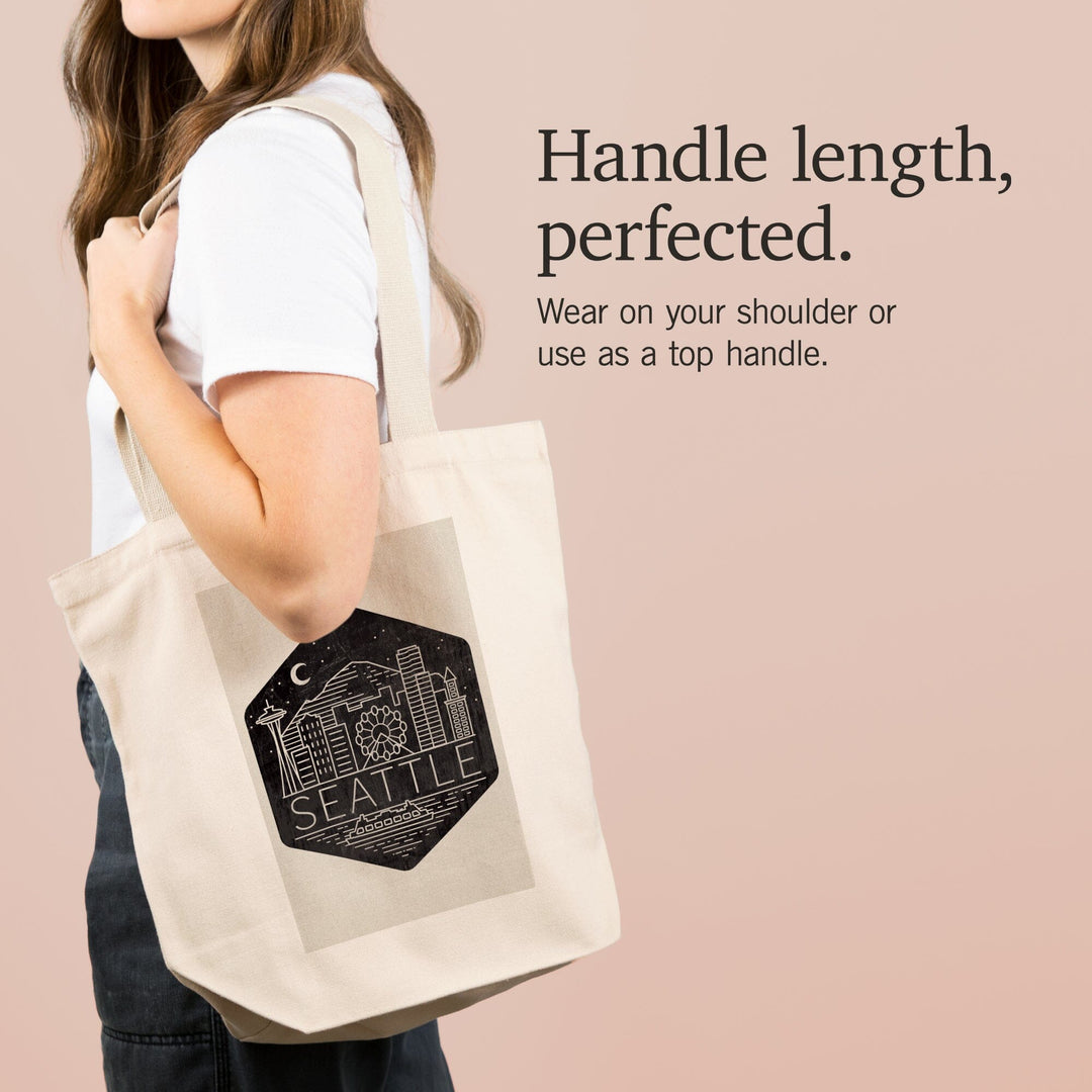 Seattle, Washington, Skyline, Simple Lines, , Night Sky, Tote Bag Totes Lantern Press 