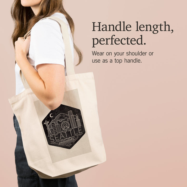 Seattle, Washington, Skyline, Simple Lines, , Night Sky, Tote Bag Totes Lantern Press 