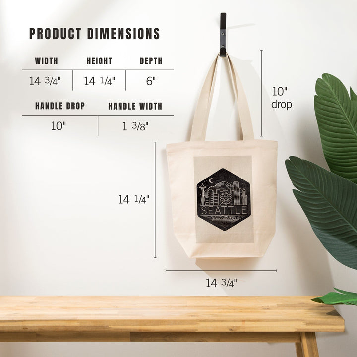 Seattle, Washington, Skyline, Simple Lines, , Night Sky, Tote Bag Totes Lantern Press 