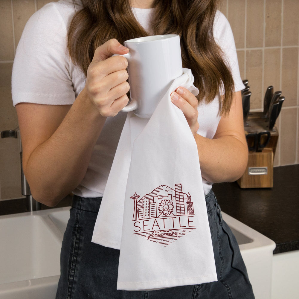 Seattle, Washington, Skyline, Simple Lines, Red, Contour, Jigsaw Puzzle Kitchen Lantern Press 