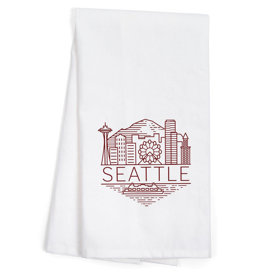 Seattle, Washington, Skyline, Simple Lines, Red, Contour, Organic Cotton Kitchen Tea Towels Kitchen Lantern Press 