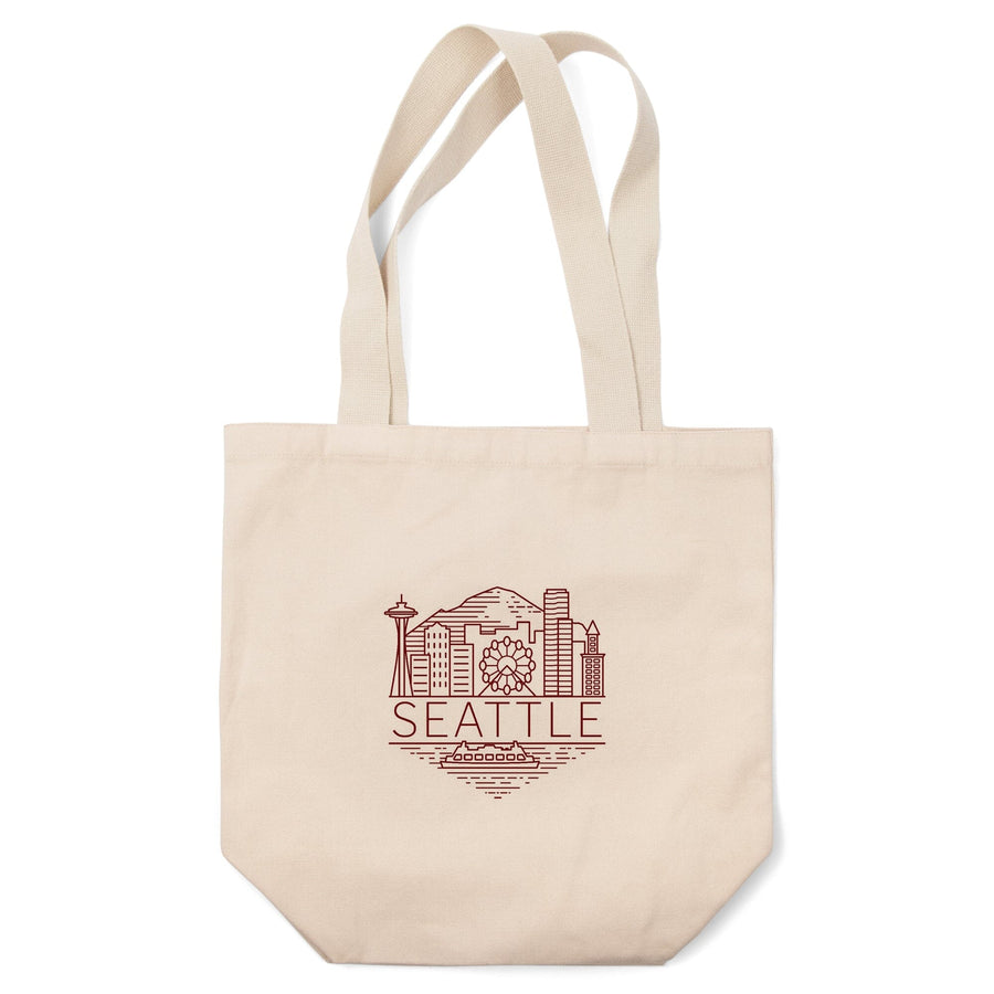 Seattle, Washington, Skyline, Simple Lines, Red,, Tote Bag Totes Lantern Press 