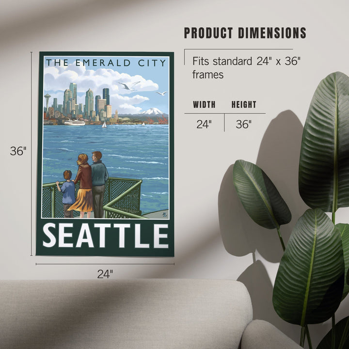 Seattle, Washington, Skyline, The Emerald City and Ferry, Art & Giclee Prints Art Lantern Press 