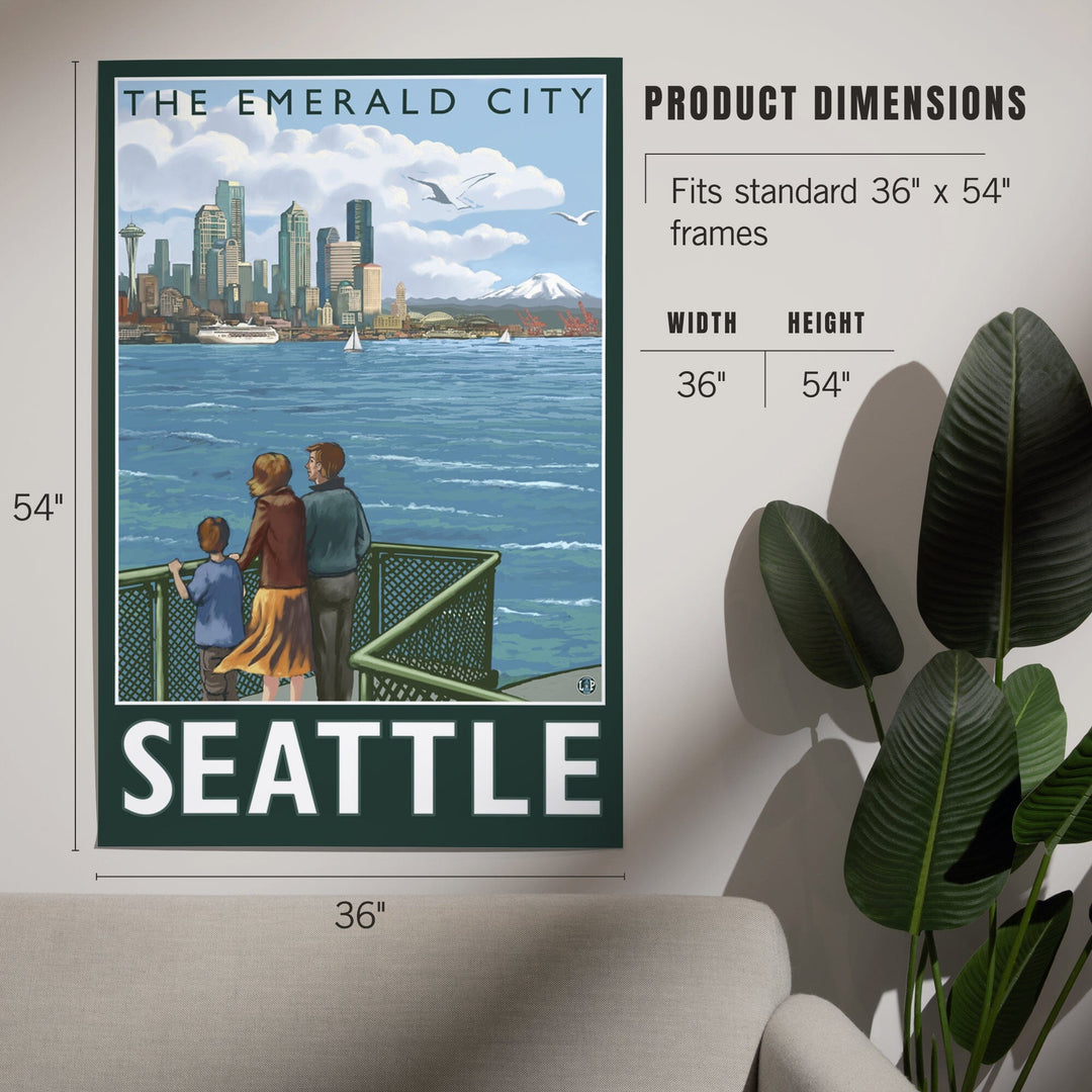 Seattle, Washington, Skyline, The Emerald City and Ferry, Art & Giclee Prints Art Lantern Press 