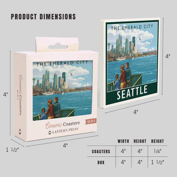 Seattle, Washington, Skyline, The Emerald City and Ferry, Coasters Coasters Lantern Press 