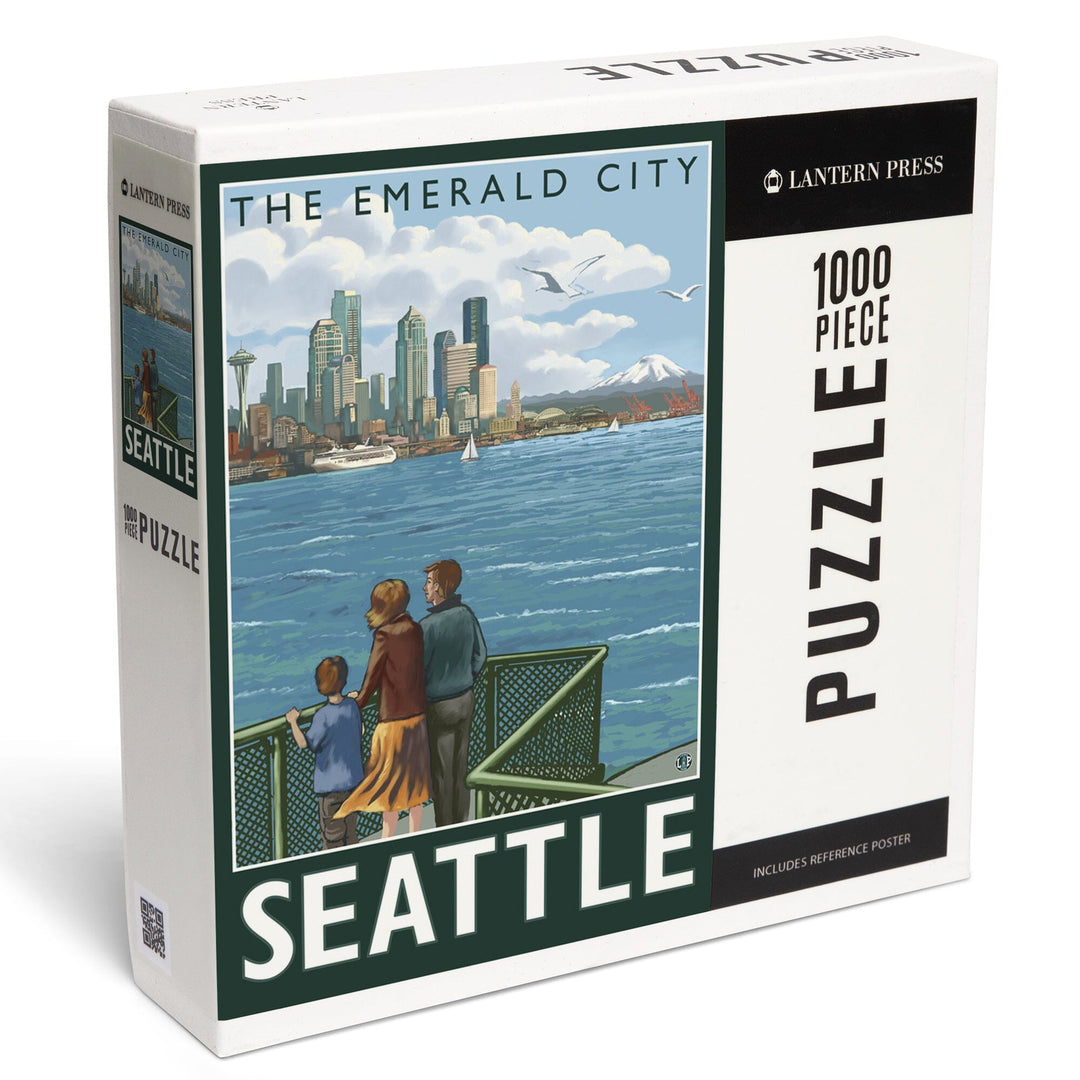 Seattle, Washington, Skyline, The Emerald City and Ferry, Jigsaw Puzzle Puzzle Lantern Press 