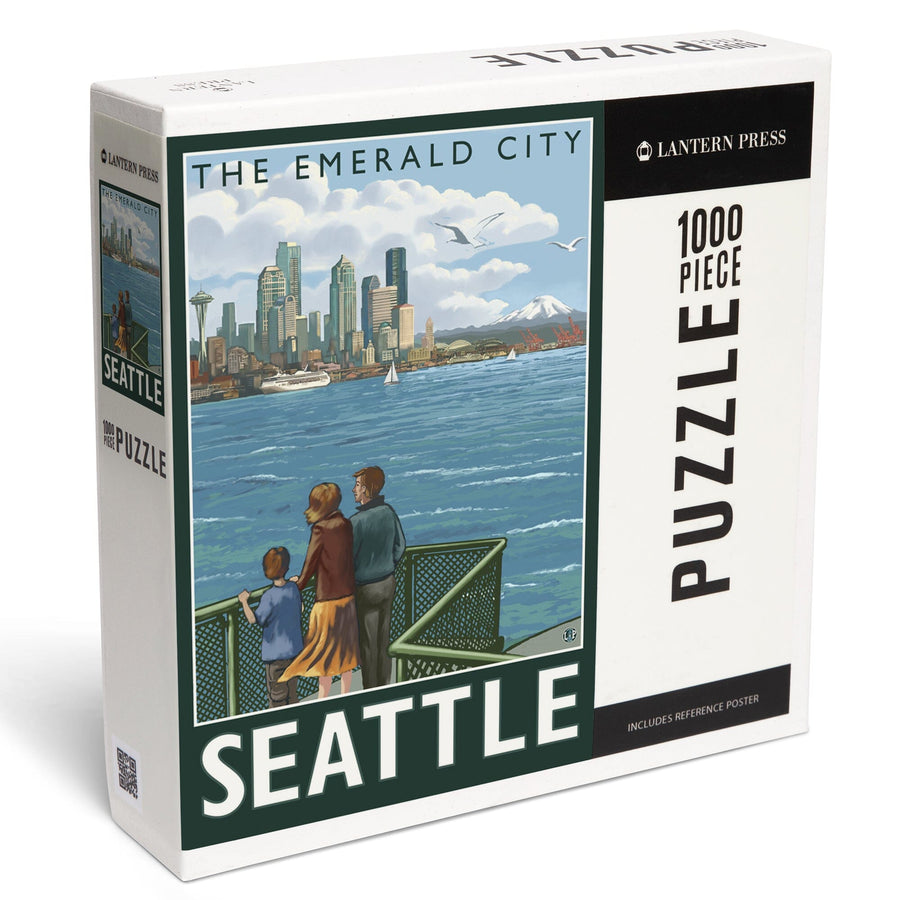 Seattle, Washington, Skyline, The Emerald City and Ferry, Jigsaw Puzzle Puzzle Lantern Press 