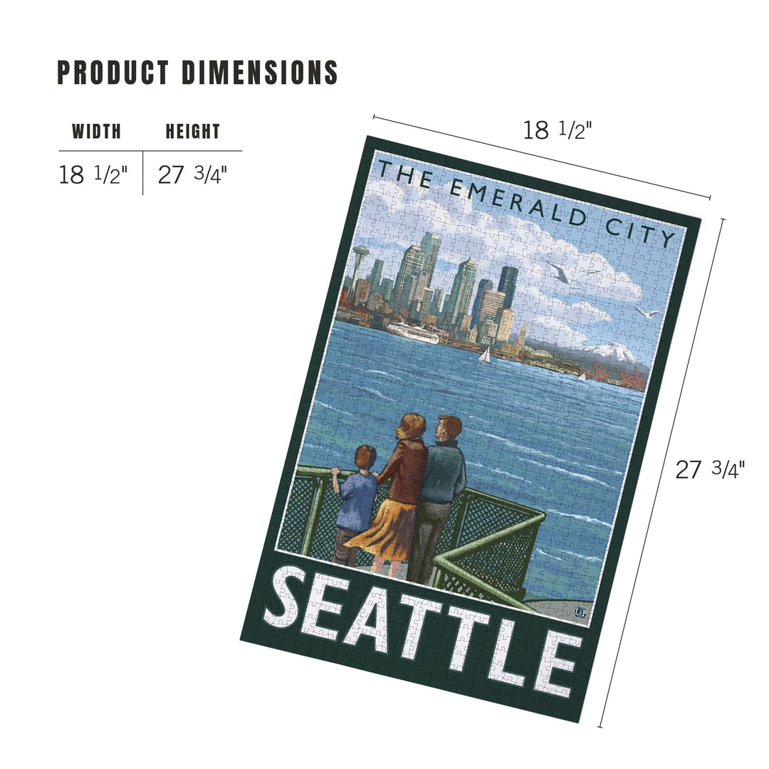 Seattle, Washington, Skyline, The Emerald City and Ferry, Jigsaw Puzzle Puzzle Lantern Press 