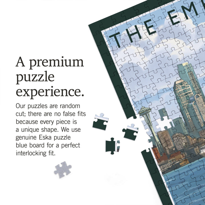 Seattle, Washington, Skyline, The Emerald City and Ferry, Jigsaw Puzzle Puzzle Lantern Press 