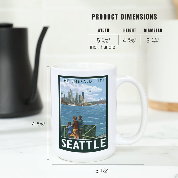 Seattle, Washington, Skyline, The Emerald City and Ferry, Lantern Press Artwork, Ceramic Mug Mugs Lantern Press 
