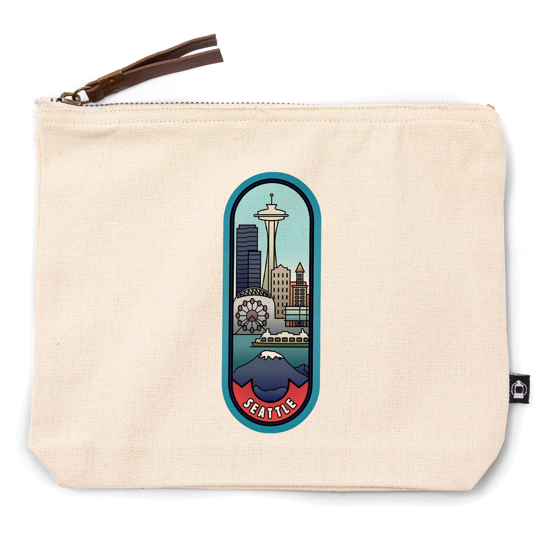 Seattle, Washington, Skyline, Vector Line,, Organic Cotton Zipper Pouch, Go Bag Go Bag Lantern Press 
