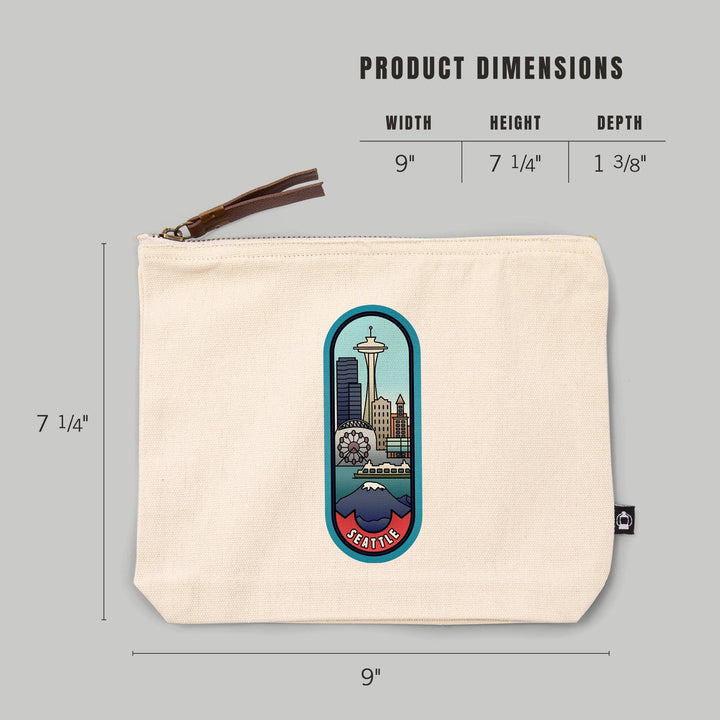 Seattle, Washington, Skyline, Vector Line,, Organic Cotton Zipper Pouch, Go Bag Go Bag Lantern Press 