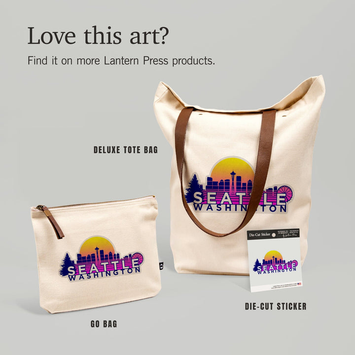 Seattle, Washington, Skyline, Vector Vaporwave,, Organic Cotton Zipper Pouch, Go Bag Go Bag Lantern Press 