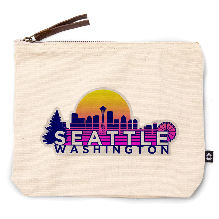 Seattle, Washington, Skyline, Vector Vaporwave,, Organic Cotton Zipper Pouch, Go Bag Go Bag Lantern Press 