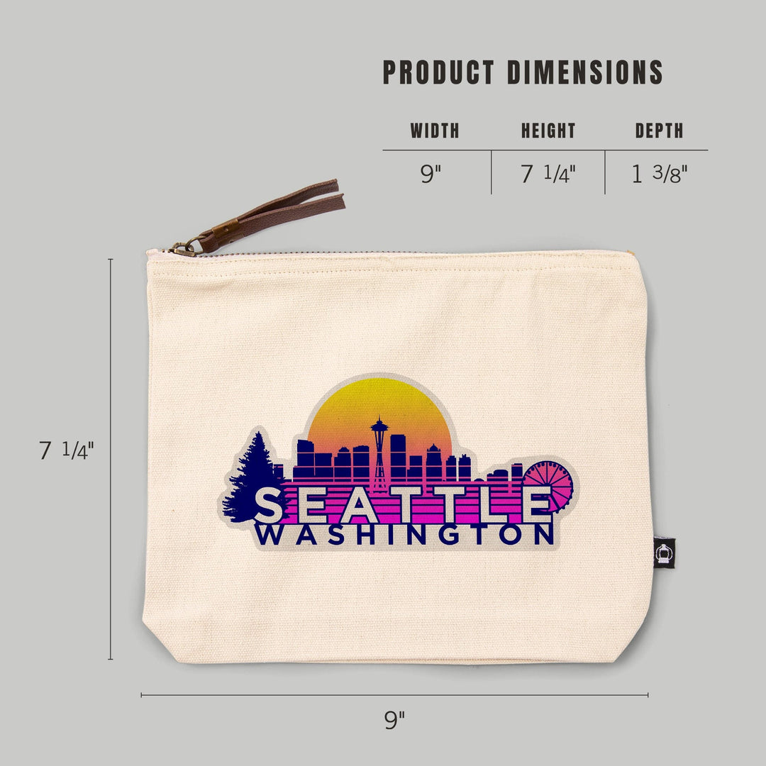 Seattle, Washington, Skyline, Vector Vaporwave,, Organic Cotton Zipper Pouch, Go Bag Go Bag Lantern Press 