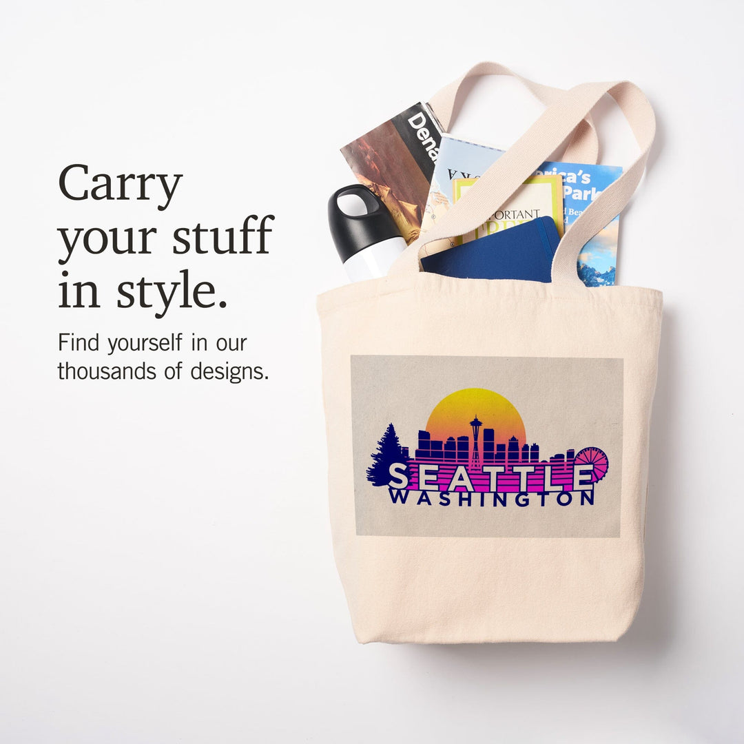 Seattle, Washington, Skyline, Vector Vaporwave,, Tote Bag Totes Lantern Press 