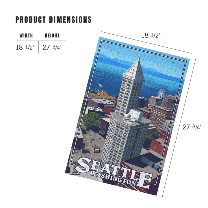 Seattle, Washington, Smith Tower and Elliott Bay, Jigsaw Puzzle Puzzle Lantern Press 