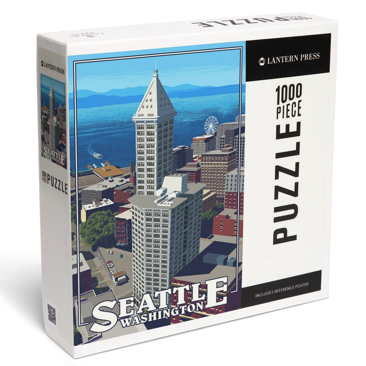 Seattle, Washington, Smith Tower and Elliott Bay, Jigsaw Puzzle Puzzle Lantern Press 