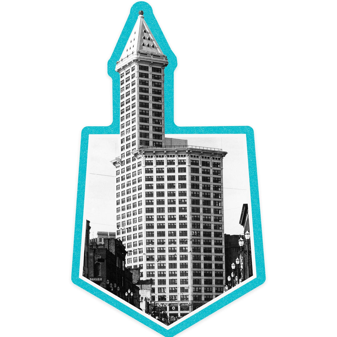 Seattle, Washington, Smith Tower in Pioneer Square, Contour, Vintage Photograph, Vinyl Sticker Sticker Lantern Press 