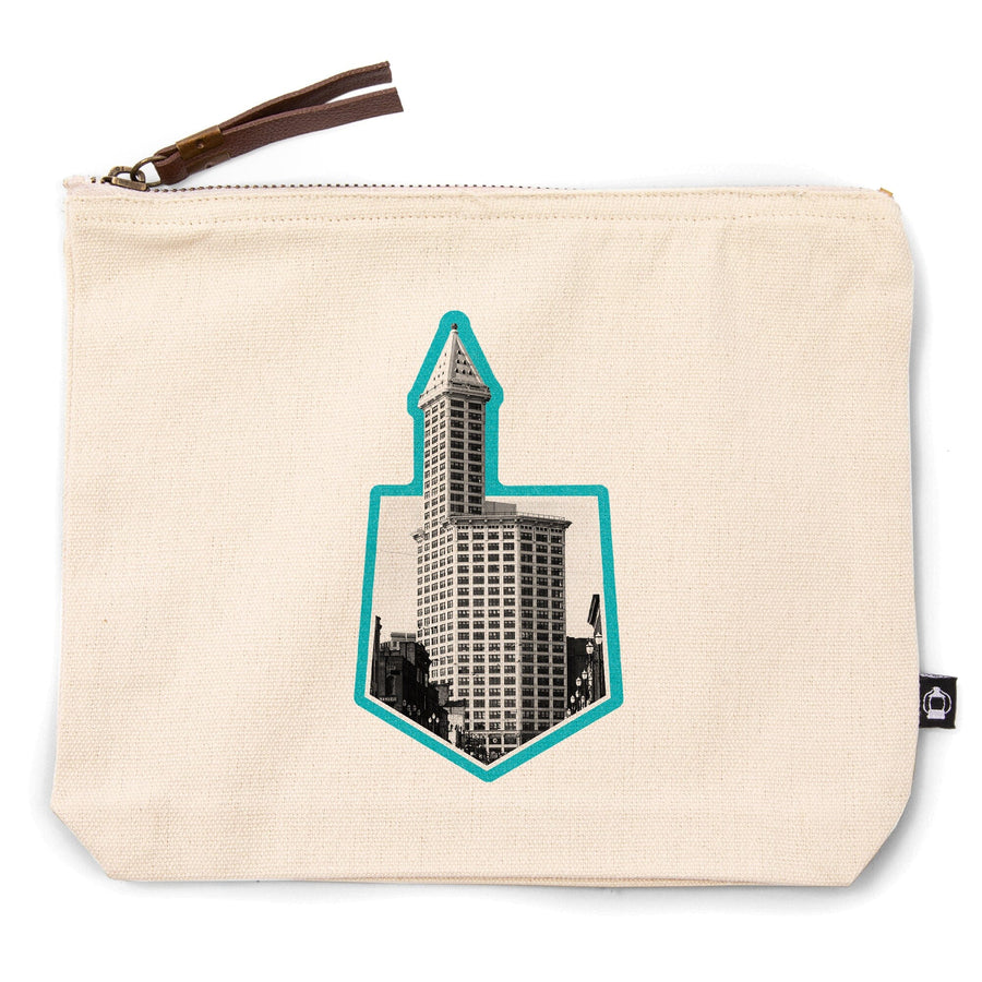 Seattle, Washington, Smith Tower in Pioneer Square, , Vintage Photograph, Organic Cotton Zipper Pouch, Go Bag Go Bag Lantern Press 