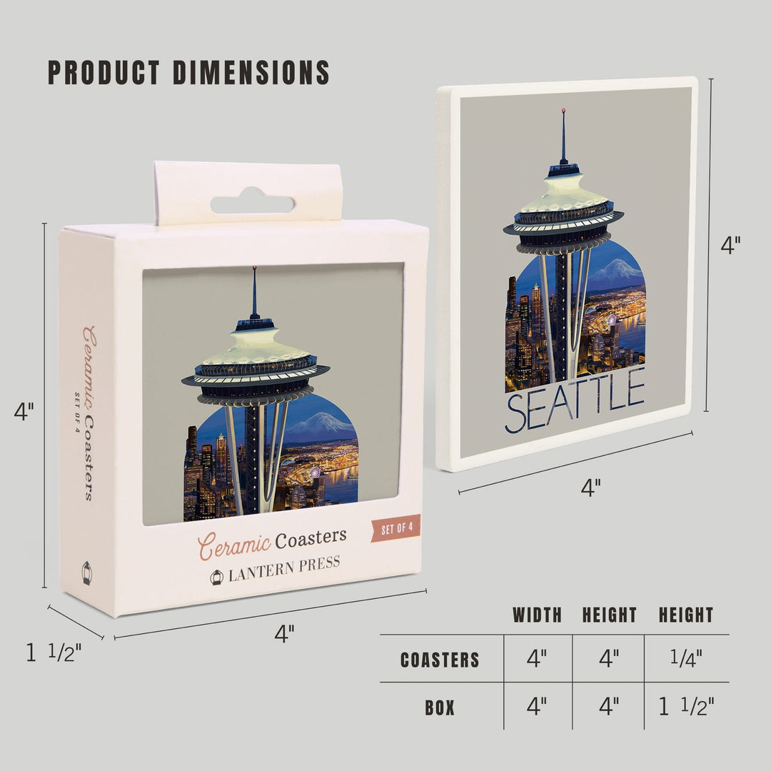 Seattle, Washington, Space Needle Aerial View,, Coasters Coasters Lantern Press 