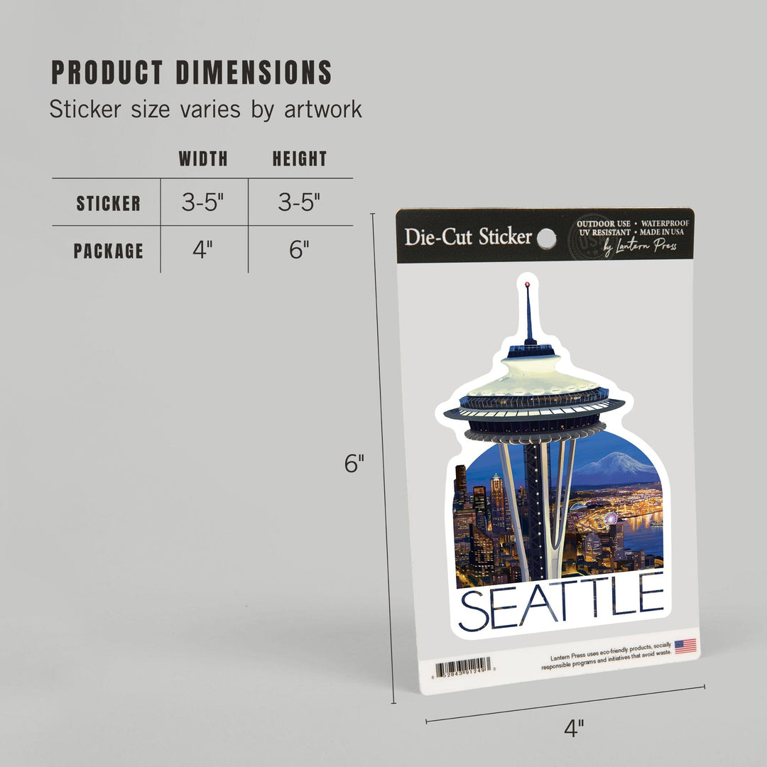 Seattle, Washington, Space Needle Aerial View, Contour, Vinyl Sticker Sticker Lantern Press 