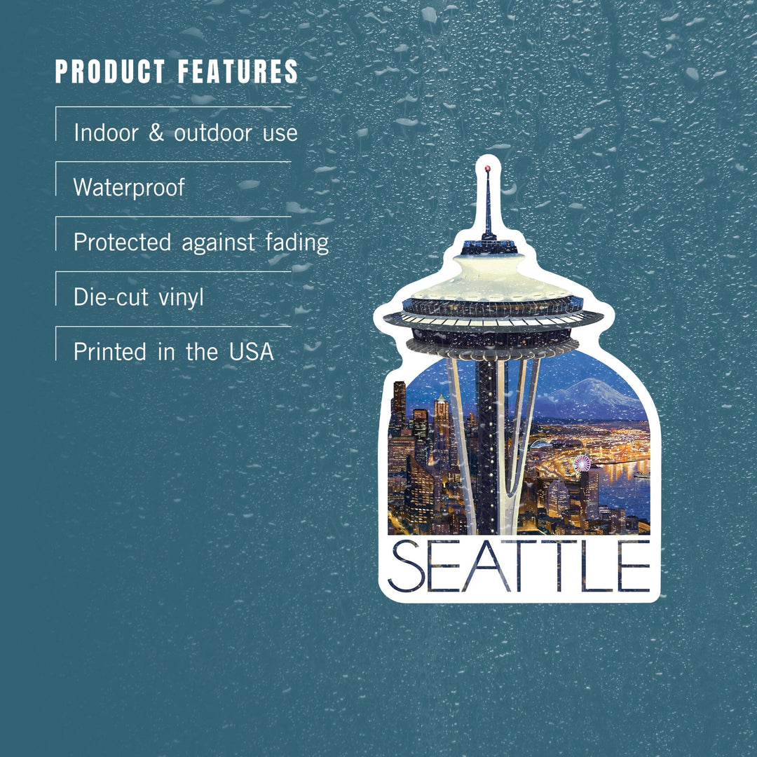 Seattle, Washington, Space Needle Aerial View, Contour, Vinyl Sticker Sticker Lantern Press 