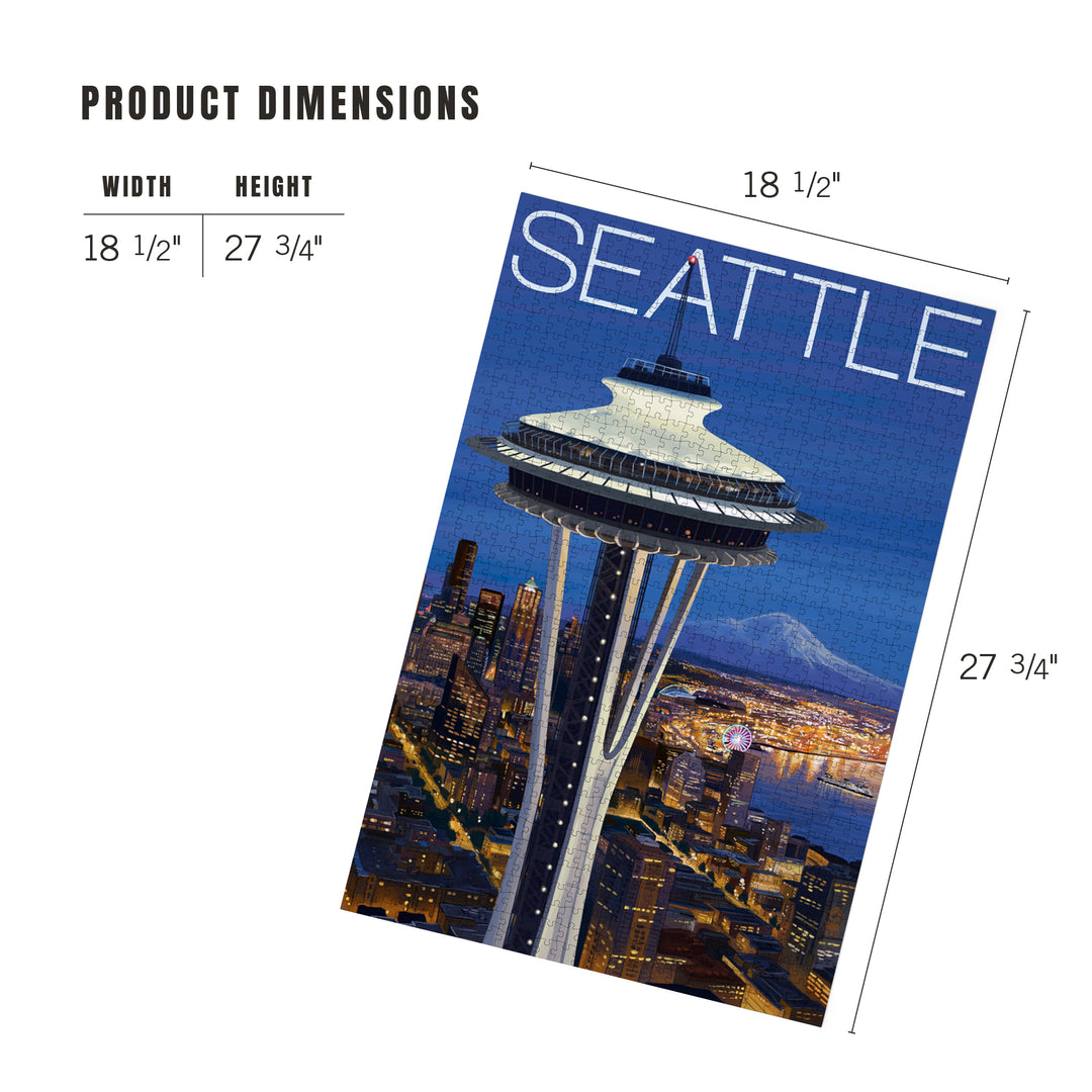 Seattle, Washington, Space Needle Aerial View, Jigsaw Puzzle Puzzle Lantern Press 
