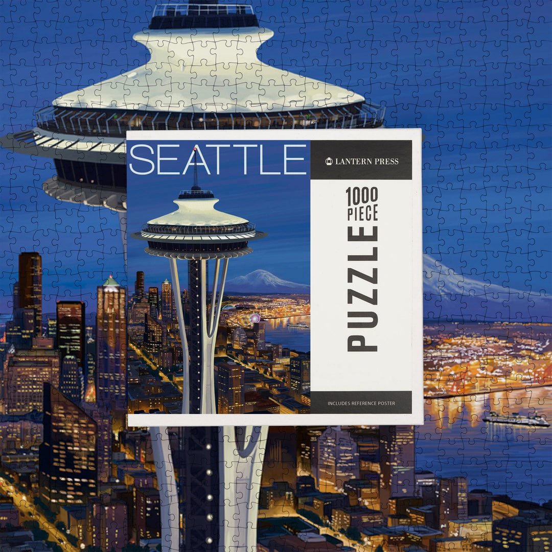 Seattle, Washington, Space Needle Aerial View, Jigsaw Puzzle Puzzle Lantern Press 