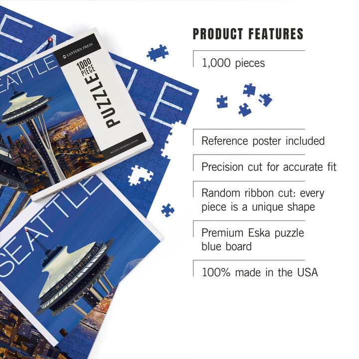 Seattle, Washington, Space Needle Aerial View, Jigsaw Puzzle Puzzle Lantern Press 