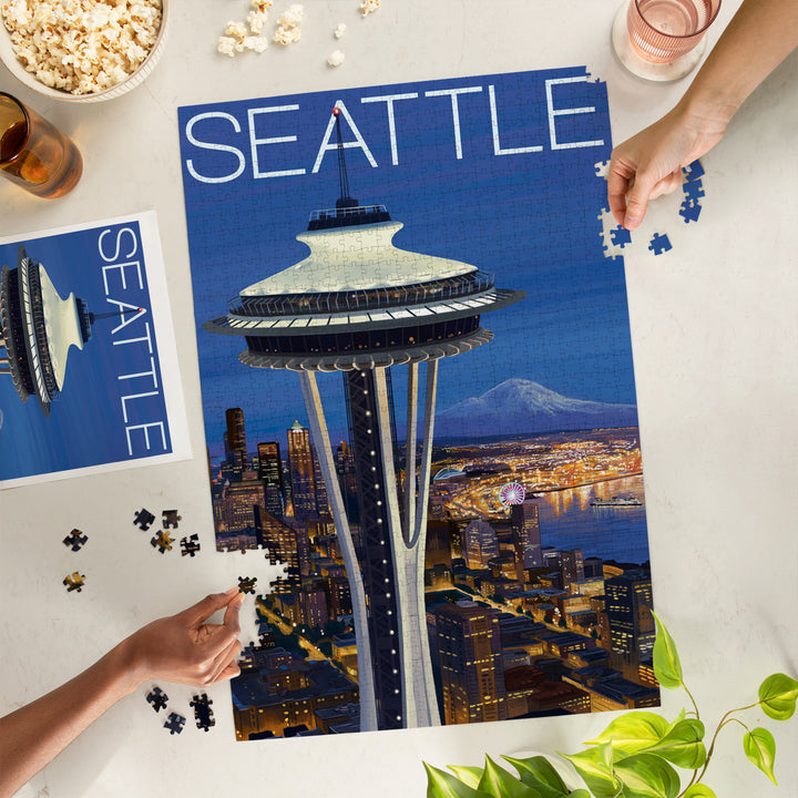 Seattle, Washington, Space Needle Aerial View, Jigsaw Puzzle Puzzle Lantern Press 